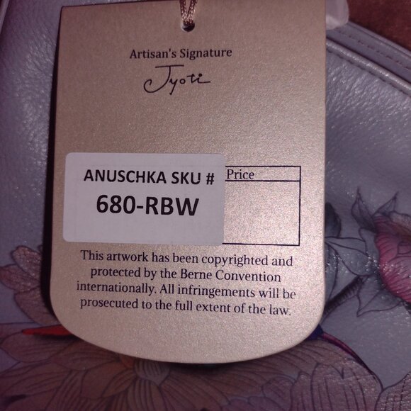 Anuschka Blue Leather Painted Hummingbird Shoulder Bag - Picture 5 of 7